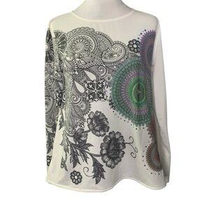 Desigual Multicolor Floral Paisley Mandala Medium Long Sleeve Top Boho Festival